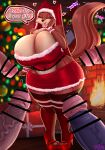 absolute_territory absurd_res anthro areola areola_slip big_breasts black_nose breasts brown_body brown_fur canid canine censor_bar censored christmas christmas_clothing christmas_headwear clothing curvy_figure derpx1 disney english_text eyelashes eyes_closed female fire fireplace fox fur garter_straps genitals group hand_to_face hat headgear headwear hi_res holidays huge_breasts maid_marian mammal midriff penis raised_tail robin_hood_(disney) santa_hat solo_focus standing tail tail_motion tailwag text thick_thighs vein veiny_penis voluptuous wide_hips