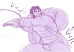  1boy abs ass_visible_through_thighs bara bare_pectorals beard bulge christmas cigar cowboy_shot ded_(housamo) facial_hair full_beard goshingo1 holding holding_sack large_pectorals male_focus mature_male muscular muscular_male navel nipples pants pectorals purple_theme sack santa_costume short_hair sketch smile solo stomach thick_beard tokyo_afterschool_summoners 