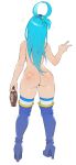  1girl aqua_(konosuba) ass backboob blue_hair blue_nails boots breasts cheshirrr contrapposto facing_away from_behind full_body hair_rings high_heel_boots high_heels highres kono_subarashii_sekai_ni_shukufuku_wo! long_hair nude simple_background slap_mark solo thigh_boots thighhighs trembling v white_background 