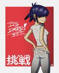  1girl absurdres ass breasts commentary_request dimples_of_venus from_behind gorillaz hair_over_one_eye hands_on_own_hips harrisartz highres noodle_(gorillaz) profile short_hair small_breasts solo translation_request watermark 