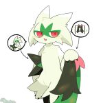 1:1 2d_animation animated anthro biped blush eyes_closed fur generation_9_pokemon green_body green_fur male meowscarada nintendo nude pokemon pokemon_(species) red_eyes short_loop simple_background solo speech_bubble tontaro white_background