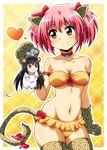  akemi_homura animal_ears black_hair breasts cat_ears cat_tail choker gloves kaname_madoka long_hair mahou_shoujo_madoka_magica maru_takeo medium_breasts mouse_ears multiple_girls pink_eyes pink_hair short_hair short_twintails smile tail twintails 