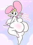 &lt;3 anthro big_breasts big_butt black_eyes breasts butt english_text female happy_birthday hi_res lagomorph leporid lewdchuu_(artist) mammal my_melody nipples onegai_my_melody paws pink_nipples rabbit sanrio scut_tail short_tail solo tail text white_body