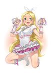  bad_id bad_pixiv_id blonde_hair boots choker cure_rhythm green_eyes knee_boots kneeling long_hair magical_girl minamino_kanade panties pantyshot ponytail precure rumo solo suite_precure underwear white_choker 