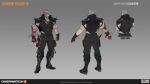  1boy 2024 a-pose ass back black_pants boots ceciclia_deyne character_name clenched_hands closed_mouth concept_art english_commentary english_text full_body gloves grey_hair highres logo male_focus official_alternate_costume official_art open_hands overwatch overwatch_1 overwatch_2 pants scar scar_on_face short_hair soldier:_76_(overwatch) solo standing 