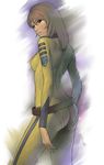  ass bad_id bad_pixiv_id belt bodysuit brown_eyes brown_hair military military_uniform mori_yuki realistic simple_background skin_tight solo uchuu_senkan_yamato uchuu_senkan_yamato_2199 uniform watanabe_yasuaki yellow_bodysuit 