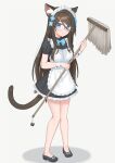  aina_(mao_lian) alternate_costume animal_ear_fluff animal_ears bare_legs black_dress black_footwear blue_bow blue_flower bow breasts cat_ears cat_girl cat_tail dress enmaided flower full_body glasses hair_between_eyes hair_flower hair_ornament highres holding holding_mop long_hair looking_to_the_side maid mao_lian_(nekokao) medium_breasts mop no_socks original over-rim_eyewear semi-rimless_eyewear short_dress short_sleeves simple_background standing tail very_long_hair white_background wrist_cuffs 