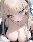 1girl blonde_hair blue_archive blue_eyes breasts ear_piercing halo highres large_breasts looking_at_viewer piercing simple_background solo sosuart toki_(blue_archive) white_background 