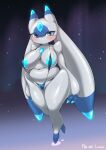 absurd_res anthro areola big_breasts biped blue_areola blue_body blue_eyes boingfarm breasts female grey_body hi_res lunaris_(pal) navel pal_(species) palworld pocketpair slightly_chubby slightly_chubby_anthro slightly_chubby_female solo