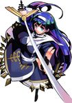  ahoge armor armored_dress bad_id bad_pixiv_id blue_eyes blue_hair breasts fighting_stance hairband huge_ahoge jerun long_hair orie_(under_night_in-birth) pantyhose rapier solo sword under_night_in-birth very_long_hair weapon wrist_cuffs 