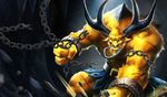  abs alistar beast belt biceps bovine cattle chain clothing cuffs facial_piercing fantasy glowing glowing_eyes hair horn league_of_legends male mammal minotaur muscles nipples nose_piercing nose_ring pecs piercing scar solo topless unknown_artist wallpaper yellow_eyes 