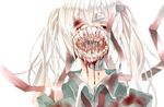  1girl bandages blood chitose_mame kaibutsu monster_girl mouth saliva sharp_teeth solo teeth twintails white_hair 