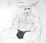 2024 2_horns abs anthro biceps biped bone bulge clothed clothing curved_horn deer detailed_bulge elias_ainsworth genericboxhead hi_res horn jockstrap jockstrap_only looking_at_viewer male mammal monochrome muscular muscular_anthro muscular_male nipple_outline pecs sitting sketch skull skull_head solo topless underwear underwear_only