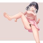  1girl absurdres barefoot black_hair blue_eyes breasts clitoris exhibitionism female_pubic_hair highres leg_up miniskirt no_panties original pubic_hair public_indecency pussy ren_(diamondlibrary) skirt spread_legs standing standing_on_one_leg twintails 