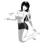  barefoot bd boku_no_kokoro_no_yabai_yatsu breasts camisole cleavage dolphin_shorts greyscale keychain large_breasts long_hair monochrome navel one_eye_closed short_shorts shorts solo yamada_anna 