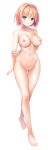  1girl aikawa_tatsuki arm_behind_back ass_visible_through_thighs barefoot blue_eyes breasts censored closed_mouth collarbone commentary_request copyright_request full_body groin hair_between_eyes hair_intakes large_breasts looking_at_viewer mosaic_censoring navel nude orange_hair pussy short_hair simple_background smile solo standing thigh_gap white_background 