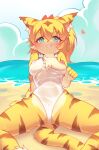 absurd_res anthro blush felid female female/female feral furry genitals hi_res lalamedli mammal mia_(world_flipper) nipples pantherine pussy solo tiger world_flipper yellow_body