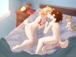 absurd_res aki_atsushi anthro balls canid canine canis chibinchubin cute_expression deer detailed_background domestic_dog duo fur genitals hi_res julian_(tserossa) kissing lagomorph leporid male male/male mammal nude penis rabbit white_body white_fur