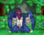  avian balls biceps bird bush easter egg erection feathers fold_wings forest grey_eyes holidays kneeling male markings mei5683 muscles nude pecs penis pose red_markings sheath solo swallow swallow_(bird) tree white_feathers wood 