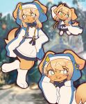 anthro arc_system_works biped blonde_hair bridget_(guilty_gear) canid canine canis cc-by-nc-nd clothed clothing creative_commons domestic_dog female floppy_ears guilty_gear hair hellseur hi_res mammal smile solo tail