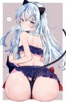  1girl anal_tail animal_ears ass back bikini bikini_skirt blue_eyes calin cat_ears clothes_lift fake_tail hibiki_(kancolle) highres kantai_collection long_hair looking_back skirt skirt_lift solo swimsuit tail white_hair 