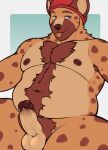ajdrawsnice anthro armpit_hair audaz_(audazzy) belly body_hair genitals happy_trail hi_res hyena male mammal nude penis presenting pubes pubes_exposed solo spots
