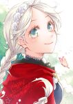  1girl ahoge blue_eyes braid bug butterfly capelet character_name closed_mouth ebi_puri_(ebi-ebi) fire_emblem fire_emblem_fates hairband happy_birthday hood hood_down hooded_capelet light_smile long_hair looking_at_viewer low_twin_braids low_twintails nina_(fire_emblem) parted_bangs red_capelet red_hood solo twin_braids twintails white_hairband 
