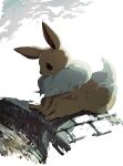  absurdres animal_focus backlighting brick_wall brown_eyes commentary_request day eevee from_side full_body highres looking_down neck_fur no_humans outdoors pokemon pokemon_(creature) profile sitting solo tem_(tem_konp10) 