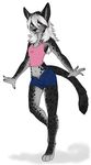  clothing feline female hair hybrid karian looking_at_viewer mammal nails navel panther panties pink pink_clothing red_eyes serval shorts spots toradoshi underwear white_hair 