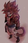  1boy absurdres black_vest blue_eyes blue_sash chiro_illust cropped_vest dragon_ball dragon_ball_gt from_above gogeta highres long_hair looking_at_viewer male_focus metamoran_vest monkey_tail muscular muscular_male pants red_hair sash solo super_saiyan super_saiyan_4 tail vest white_pants 