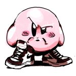  absurdres air_jordan air_jordan_1 alien black_eyes blush cmccillustr8 frown highres kirby kirby_(series) looking_at_viewer nike_(company) shadow shoes simple_background sneakers solo white_background 