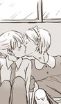  1boy 1girl androgynous couple fukuko_fuku kiss kissing lowres maid monochrome nitori_maho seya_riku trap 