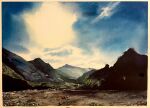  blue_sky cloud cloudy_sky grass highres mountain mountainous_horizon no_humans original painting_(medium) rock scenery shadow shibakaka sky sunlight traditional_media watercolor_(medium) 