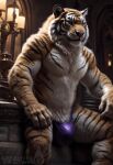 ai_generated anthro clothing felid hi_res male mammal muscular pantherine solo thong tiger underwear wgeko