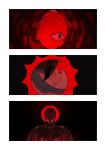  1boy armor berserk black_background blood blood_on_clothes blood_on_face blue_eyes commentary english_commentary femto_(berserk) full_armor griffith_(berserk) halo halo_behind_head helmet male_focus naruysae parted_lips red_halo red_light red_theme 
