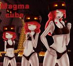  3girls blush breasts cleavage fire flat_chest lava long_hair lowres minecraft molten_rock multiple_girls panties red_hair short_hair tank_top thighs underwear yellow_eyes 
