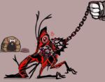  1other antennae bloodshot_eyes bowl cartoon_bone chain doghouse feet_out_of_frame flaw_eight flower grey_background holding holding_chain limbus_company monster peccatulum_acediae peccatulum_irae peccatulum_superbiae project_moon red_eyes 