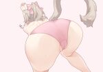  1girl animal_ears ass bow brown_hair cat_ears cat_girl deathalice final_fantasy final_fantasy_xiv from_behind hair_bow highres miqo&#039;te panties pink_background pink_bow pink_panties ponytail short_hair simple_background solo underwear 