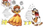  &gt;_&lt; 1girl brown_hair crown daisy dress flower flying_sweatdrops full_body gloves kicdon mario_(series) medium_hair mini_crown open_mouth orange_dress outstretched_arms princess_daisy running simple_background skedaddler smile super_mario_bros._wonder teeth white_background white_gloves 