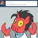  bitterplaguerat costume doctor_zoidberg english_text equine friendship_is_magic futurama hair horn horse loki long_hair looking_at_viewer male mammal mane my_little_pony plain_background pony solo text unicorn zoidburg 