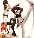  3girls :d black_gloves black_hair box brown_eyes china_dress chinese_clothes cropped_jacket dress fingerless_gloves gloves high_kick highres holding holding_clothes holding_jacket jacket kazama_jin kicking ling_xiaoyu long_sleeves midriff multiple_girls open_clothes open_jacket panties pants pink_footwear red_jacket shoes signature simple_background smile sneakers stomach stoveface tekken tekken_4 tekken_8 track_pants twintails underwear white_background white_pants 