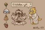 alphys amalgamate ambiguous_gender anthro arthropod bell brown_body brown_fur brown_hair clothing coat corn crab crustacean decapoda dunebud_(undertale_yellow) eyewear feral food food_creature frostermit_(undertale_yellow) fur glasses goo_creature hair hi_res igloo inky125 kanako_ketsukane lab_coat malacostracan marine plant speech_bubble sweet_corn_(undertale_yellow) topwear undertale undertale_(series) undertale_yellow white_body