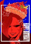  1boy character_name commentary_request curly_eyebrows dated english_text food fork fruit hair_over_one_eye happy_birthday highres holding holding_fork larugo0513 male_focus one_eye_covered one_piece red_hair short_hair smile solo sunglasses vinsmoke_ichiji 