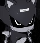  1boy absurdres by_almaz commentary derivative_work english_commentary english_text greyscale highres male_focus metal_sonic monochrome non-humanoid_robot robot robot_animal solo sonic_(series) upper_body 