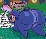 animal_crossing anthro ass_up bent_over big_butt bubble_butt bulge butt butt_focus clothing girly huge_butt klutzatdusk lagomorph leporid male mammal ninja nintendo patched_clothing presenting presenting_hindquarters rabbit snake_(animal_crossing) solo tight_clothing warrior