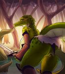 alligator alligatorid anthro big_breasts big_butt blush breasts butt clothing clothing_pull consentacles crocodilian female genitals hi_res holding_object holding_weapon implied_transformation looking_back melee_weapon pussy reptile scalie solo swamp sword tanks_(artist) tentacles thick_thighs wardrobe_malfunction weapon wide_hips