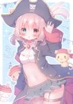  &gt;:) :o animal_ears black_skirt blue_eyes cat_ears hanasakichu hat heterochromia highres navel open_mouth original pink_hair pirate pirate_costume pirate_hat red_eyes skirt skull_and_crossbones smile stomach v-shaped_eyebrows variant_set 