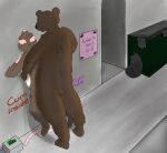 alley anthro bear biped black_nose bodily_fluids brown_bear brown_body brown_fur cum cum_inside cumming_while_penetrating digital_drawing_(artwork) digital_media_(artwork) digitigrade duo ejaculation fur genital_fluids grizzly_bear hi_res humping male male/male mammal markings murid murine nude paws pink_nose prostitution rat rear_view rodent sarahratte shaded short_tail socks_the_rat_(character) tail ursine white_body white_fur white_markings