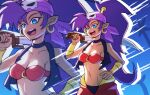 blue_eyes breasts brown_body brown_skin clothing ear_piercing ear_ring female genie hair hi_res humanoid humanoid_pointy_ears long_hair not_furry piercing ponytail purple_hair ring_piercing shantae shantae_(series) solo stickiezblue wayforward