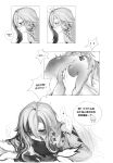  2girls absurdres arlecchino_(genshin_impact) ass ass_focus ass_grab assisted_exposure blush columbina_(genshin_impact) covering_own_mouth earrings genshin_impact greyscale highres jewelry long_hair monochrome multiple_girls over_the_knee role_reversal spanked steam tan_kuten translation_request yuri 